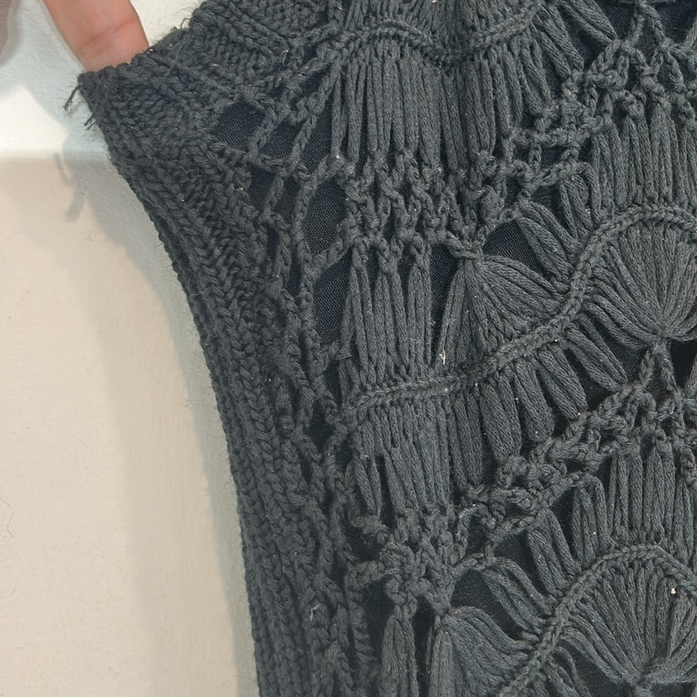 Vintage ESCIO women’s size large two piece acrylic sweater set black crochet - Picture 8 of 10